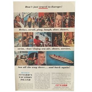 Vintage 1962 Cunard Vacation Island Ad Advertisment